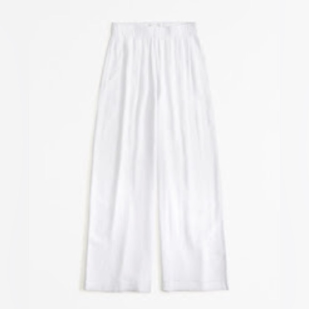 Abercrombie & Fitch White Crinkled Lightweight Pants
